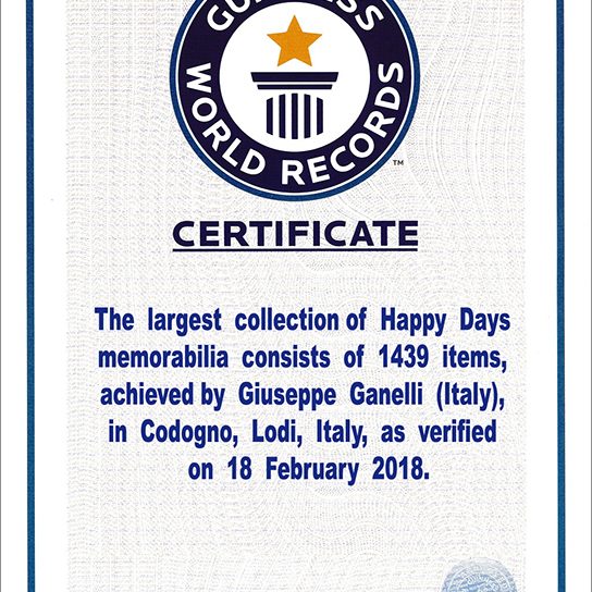 Il certificato come più grande collezionista di Happy Days