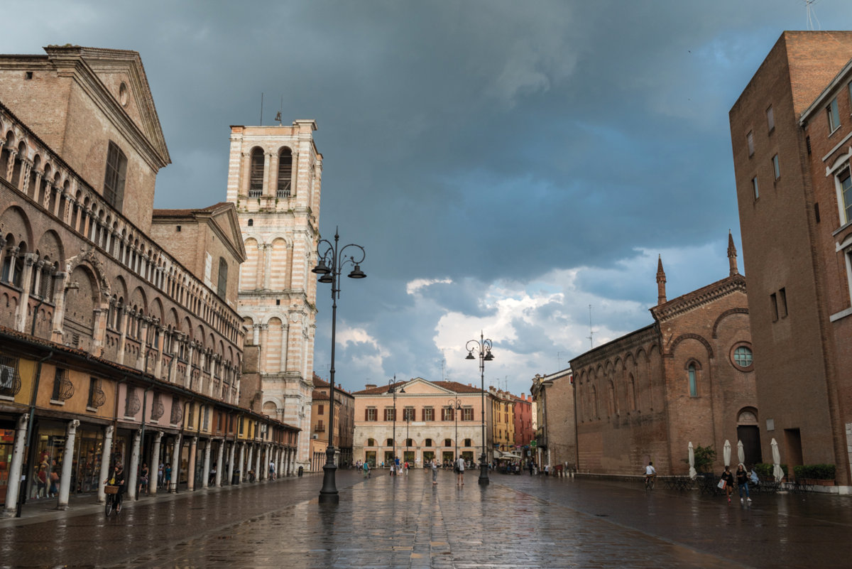 Main plaza in the downtown of Ferrara city