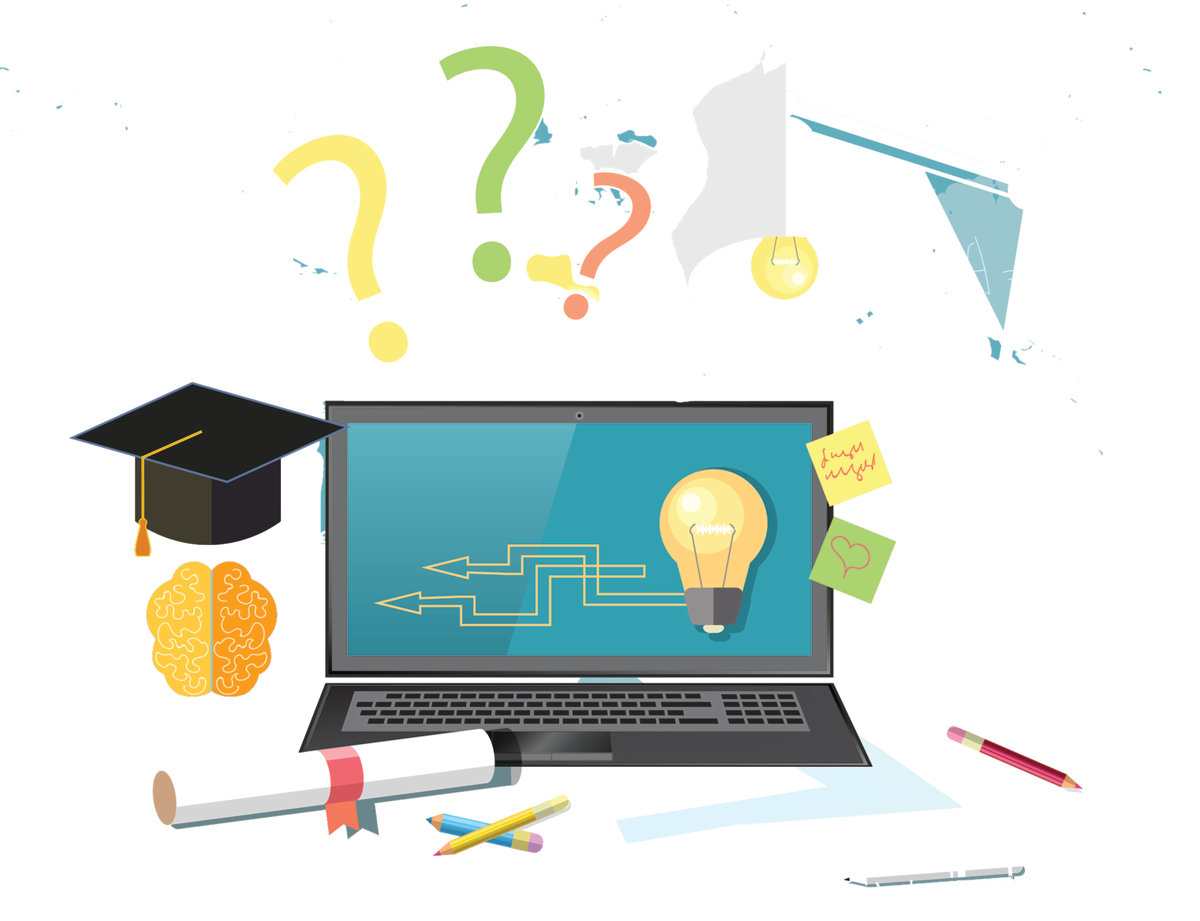 Online education and e-learning concept laptop student learning over the internet vector illustration