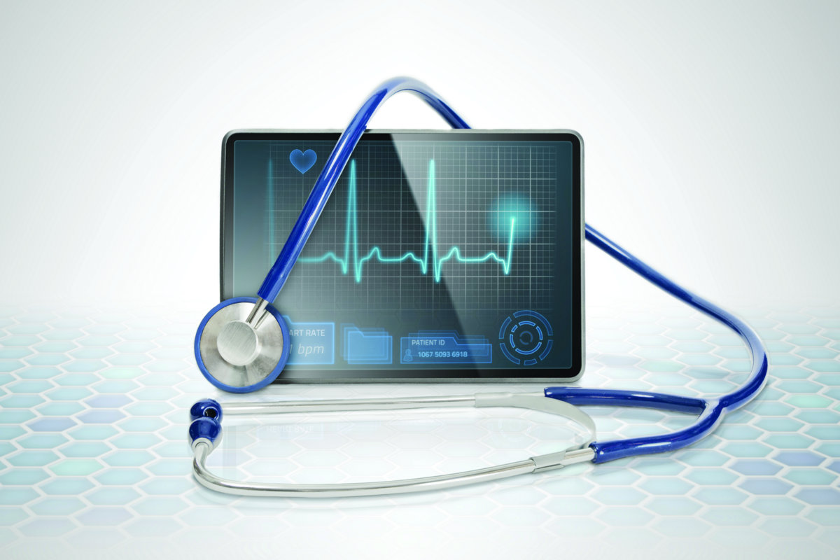 Medical tablet on futuristic background